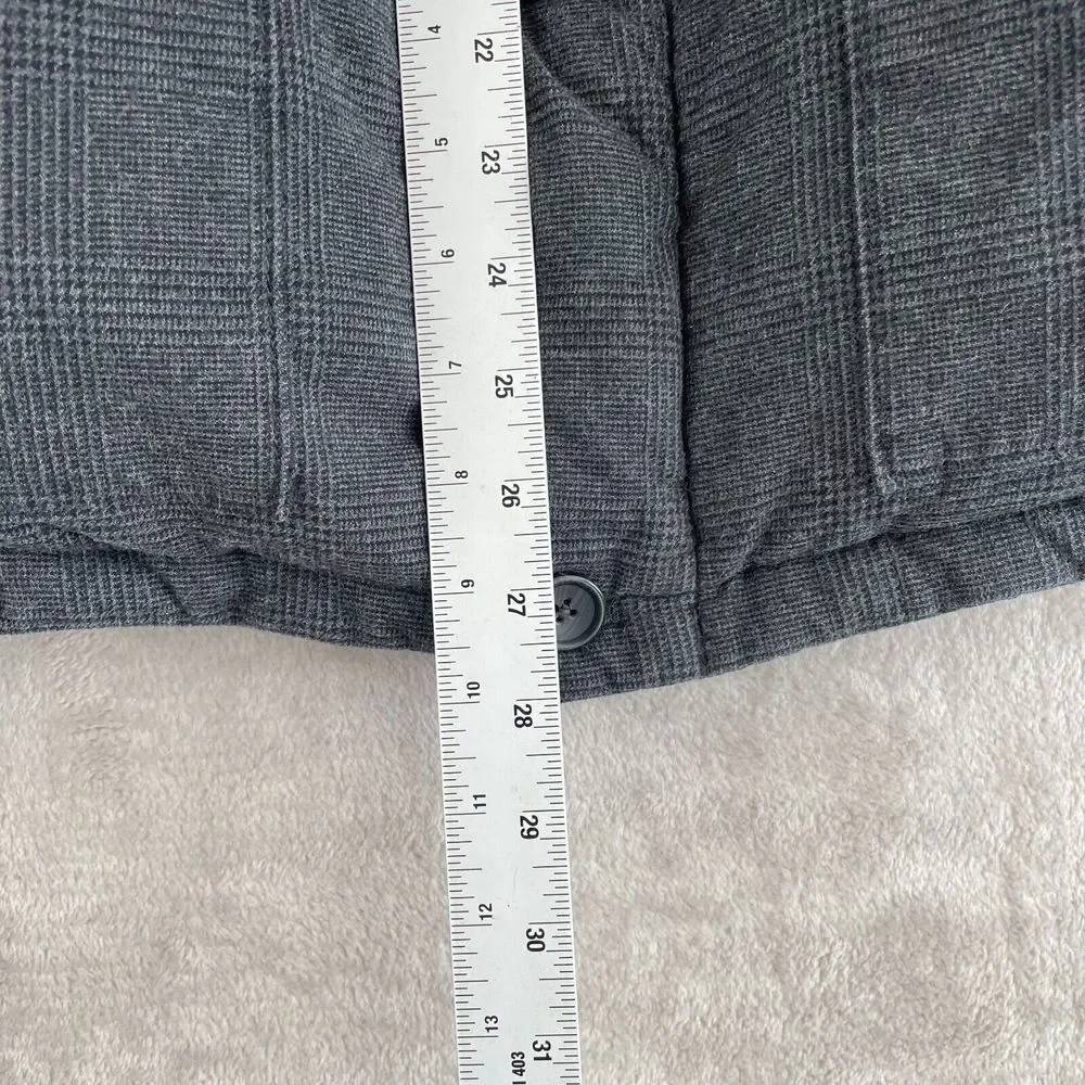 Banana Republic Puffer Vest Men XL Grey Plaid Flannel Satin‎ Lined Full Zip